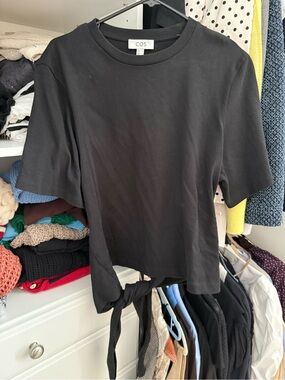 COS Black Tie-Hem Short Sleeve Top Sz M NWOT